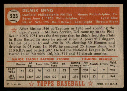 1952 Topps Baseball #223 Del Ennis Phillies EX-MT 544294