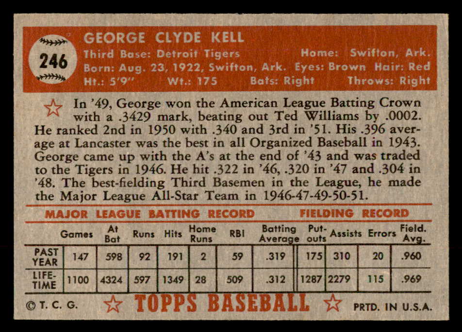 1952 Topps Baseball #246 George Kell Tigers EX-MT 544316