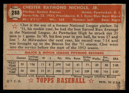 1952 Topps Baseball #288 Chet Nichols Braves EX-MT 544353