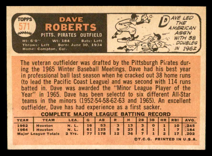 1966 Topps Baseball #571 Dave Roberts Pirates EX-MT 544509