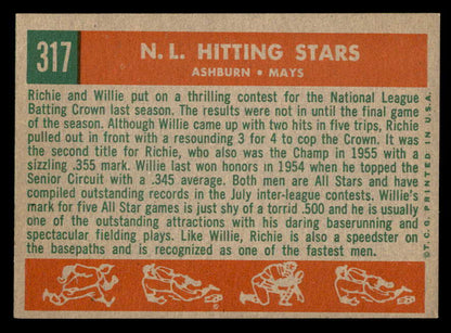 1959 Topps Baseball #317 Willie Mays Richie Ashburn VG-EX 544571