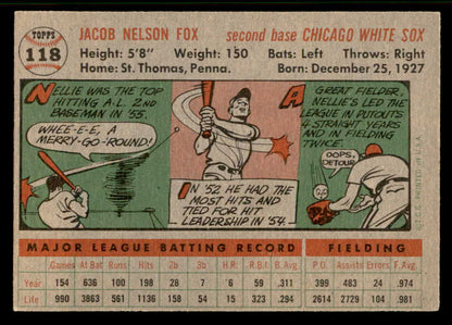 1956 Topps Baseball #118 Nellie Fox White Sox EX Gray 544686