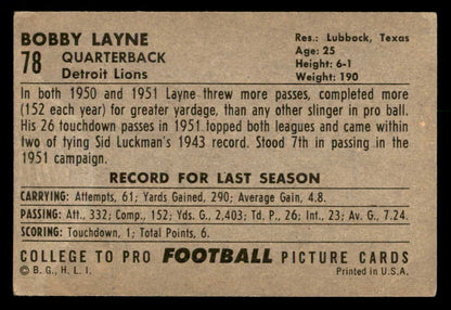 1952 Bowman Large Football #078 Bobby Layne Lions VG-EX 544689