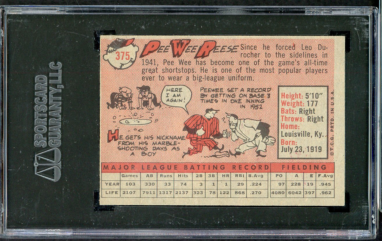 1958 Topps Baseball #375 Pee Wee Reese Dodgers SGC 6 EX-MT 544788