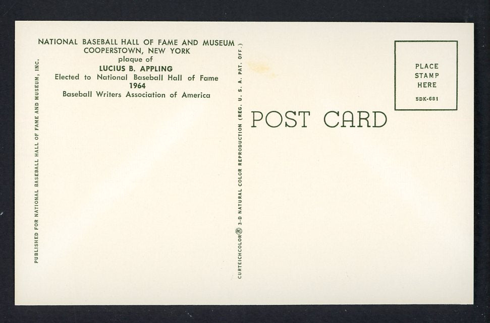 Yellow Hall of Fame Postcard Luke Appling White Sox Signed Autographed