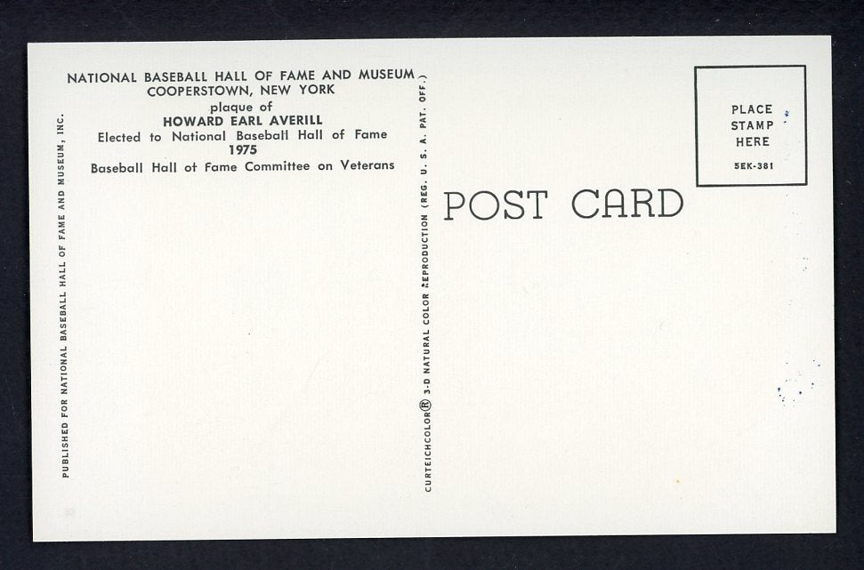 Yellow Hall of Fame Postcard Earl Averill Indians Signed Autographed