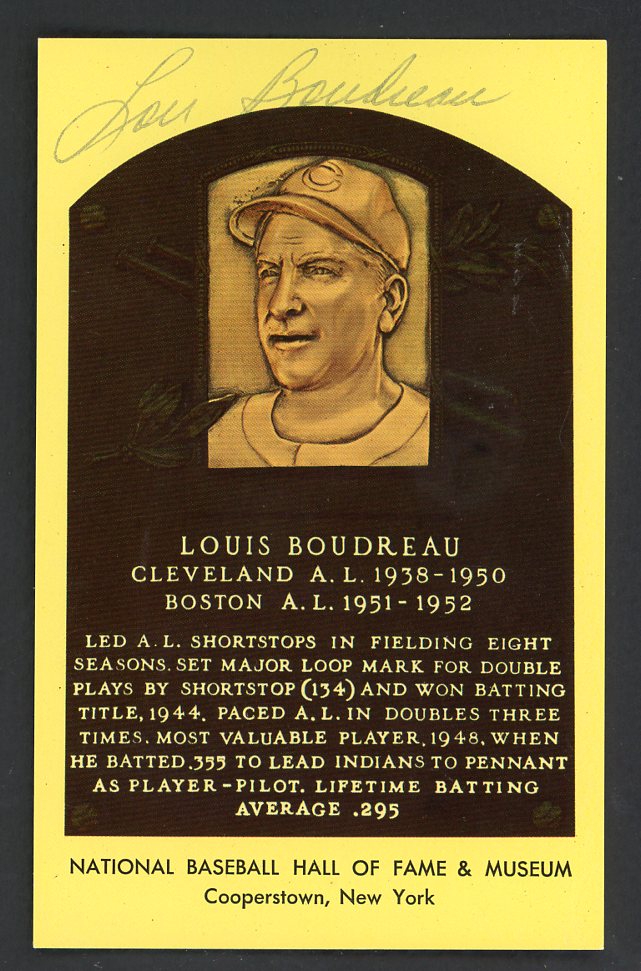 Yellow Hall of Fame Postcard Lou Boudreau Indians Signed Autographed