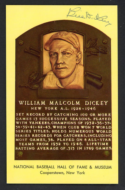 Yellow Hall of Fame Postcard Bill Dickey Yankees Signed Autographed