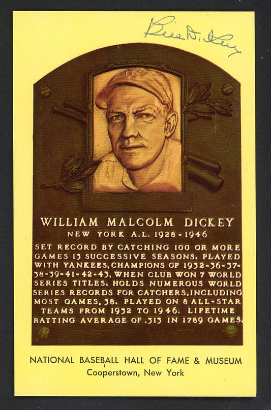 Yellow Hall of Fame Postcard Bill Dickey Yankees Signed Autographed