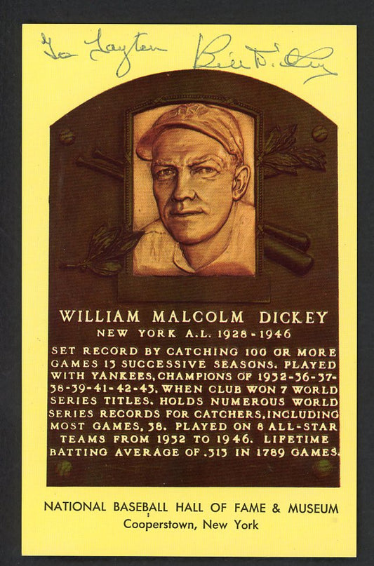 Yellow Hall of Fame Postcard Bill Dickey Yankees Signed Autographed