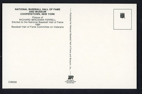 Yellow Hall of Fame Postcard Rick Ferrell Red Sox Signed Autographed
