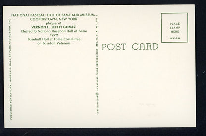 Yellow Hall of Fame Postcard Lefty Gomez Yankees Signed Autographed