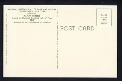 Yellow Hall of Fame Postcard Carl Hubbell Giants Signed Autographed
