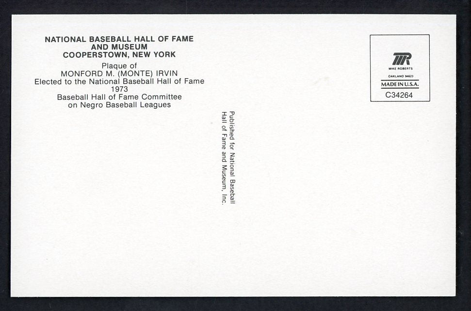 Yellow Hall of Fame Postcard Monte Irvin Giants Signed Autographed