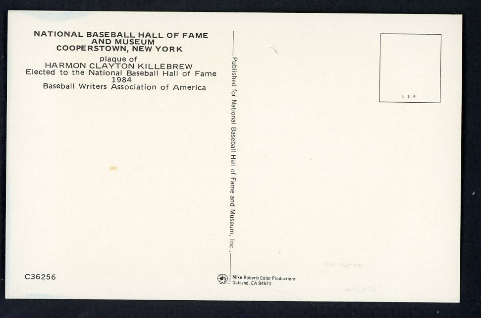 Yellow Hall of Fame Postcard Harmon Killebrew Twins Signed Autographed