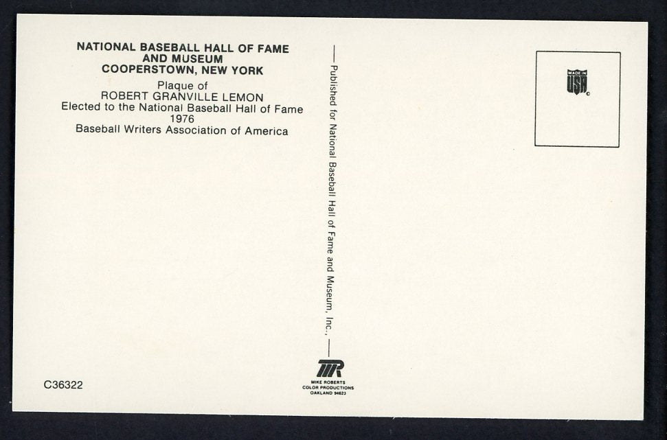 Yellow Hall of Fame Postcard Bob Lemon Indians Signed Autographed