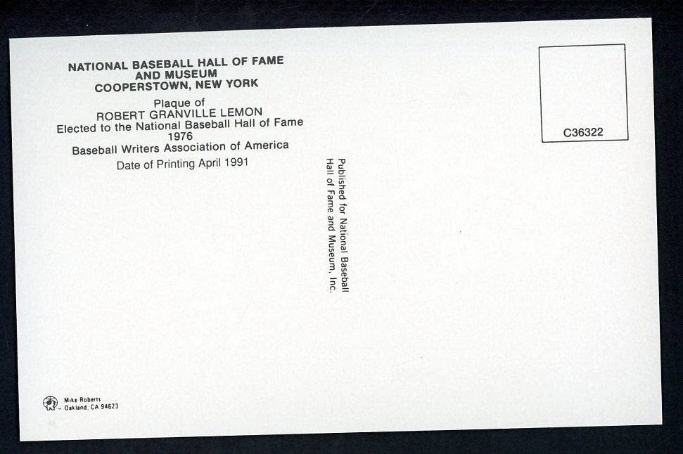Yellow Hall of Fame Postcard Bob Lemon Indians Signed Autographed
