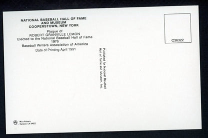 Yellow Hall of Fame Postcard Bob Lemon Indians Signed Autographed