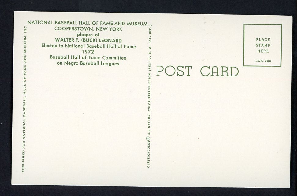 Yellow Hall of Fame Postcard Buck Leonard Signed Autographed
