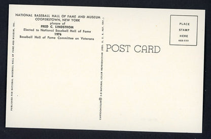 Yellow Hall of Fame Postcard Fred Lindstrom Giants Signed Autographed