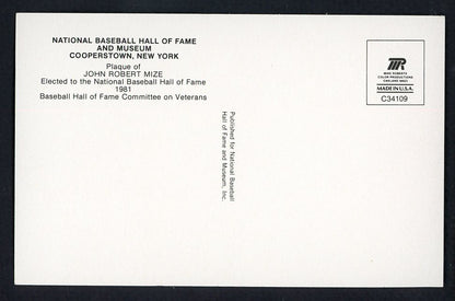 Yellow Hall of Fame Postcard Johnny Mize Cardinals Signed Autographed