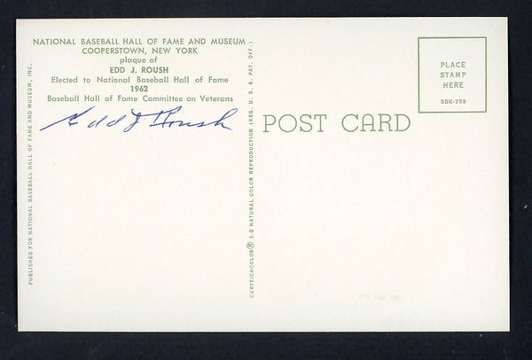 Yellow Hall of Fame Postcard Edd Roush White Sox Signed Autographed
