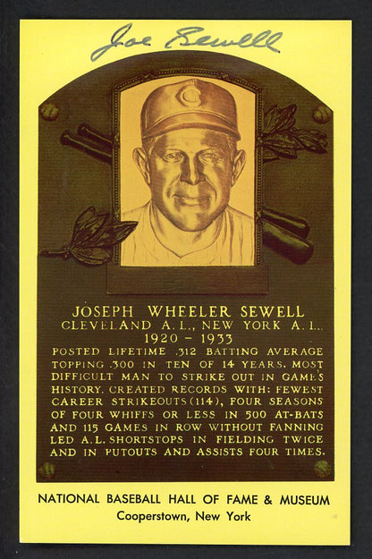 Yellow Hall of Fame Postcard Joe Sewell Indians Signed Autographed