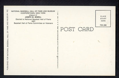 Yellow Hall of Fame Postcard Joe Sewell Indians Signed Autographed