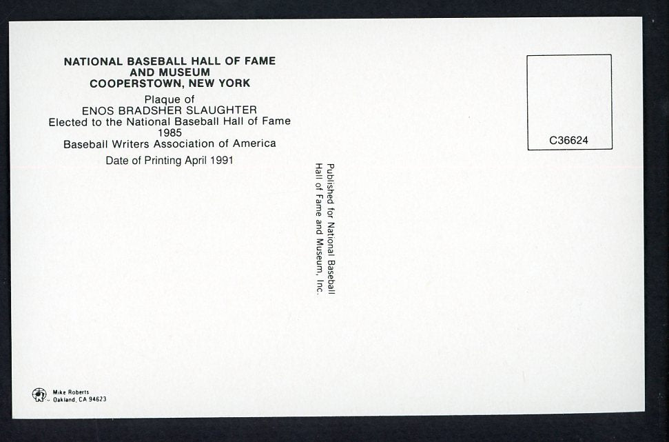 Yellow Hall of Fame Postcard Enos Slaughter Cardinals Signed Autographed