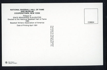 Yellow Hall of Fame Postcard Enos Slaughter Cardinals Signed Autographed