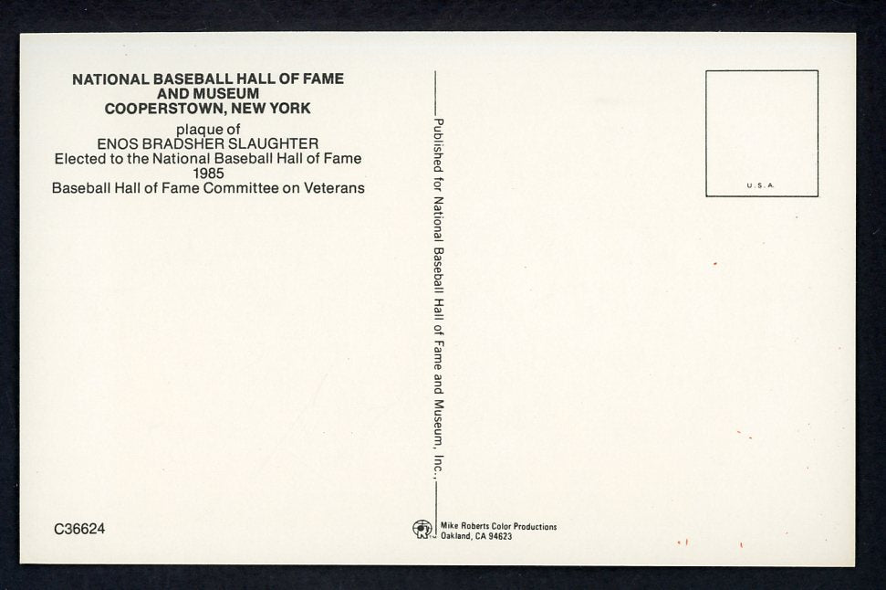 Yellow Hall of Fame Postcard Enos Slaughter Cardinals Signed Autographed