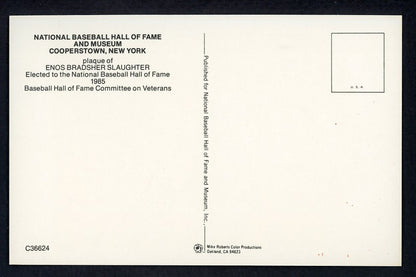 Yellow Hall of Fame Postcard Enos Slaughter Cardinals Signed Autographed