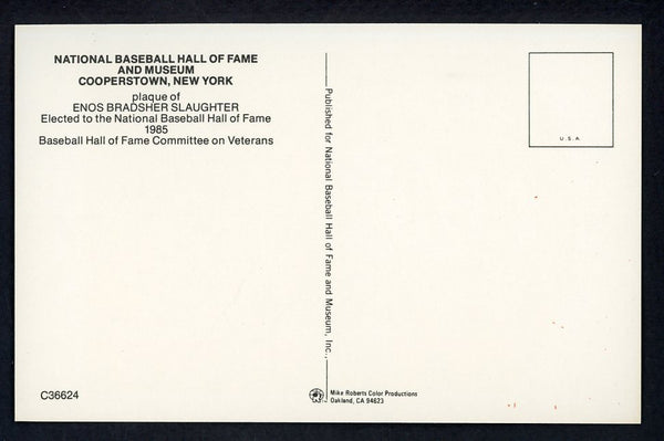 Yellow Hall of Fame Postcard Enos Slaughter Cardinals Signed Autographed