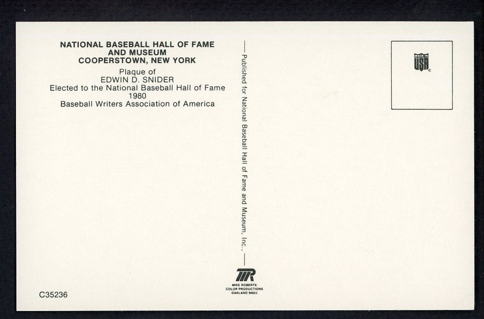 Yellow Hall of Fame Postcard Duke Snider Dodgers Signed Autographed