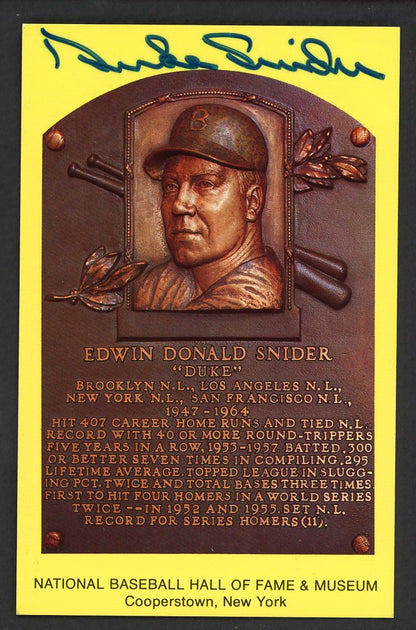 Yellow Hall of Fame Postcard Duke Snider Dodgers Signed Autographed