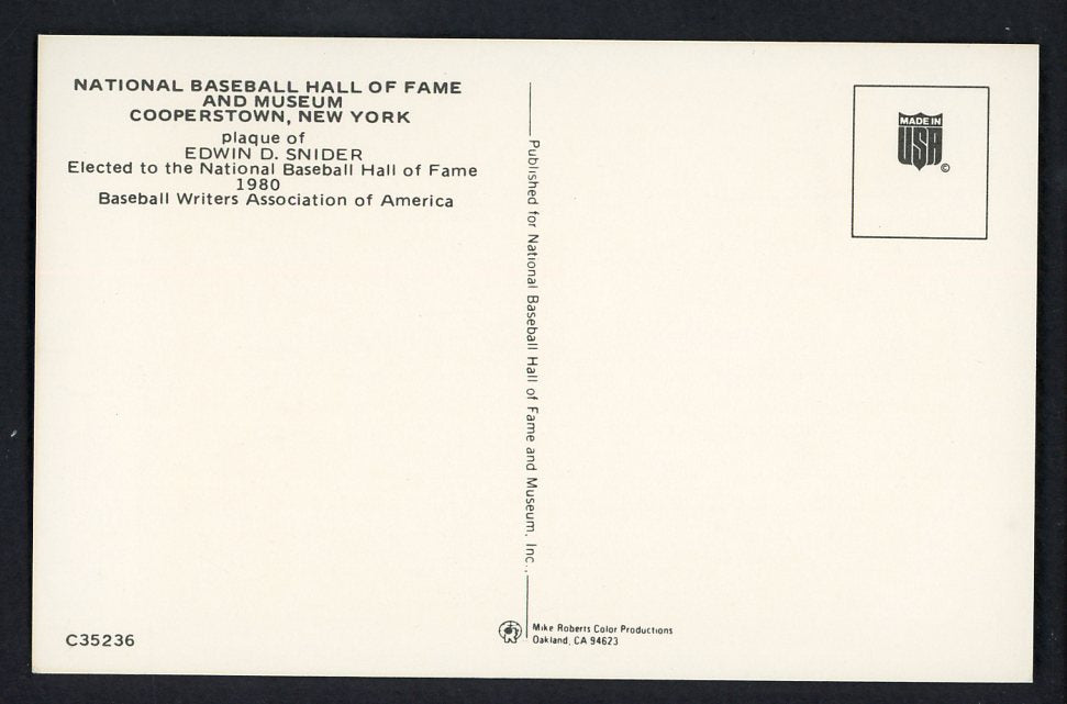 Yellow Hall of Fame Postcard Duke Snider Dodgers Signed Autographed