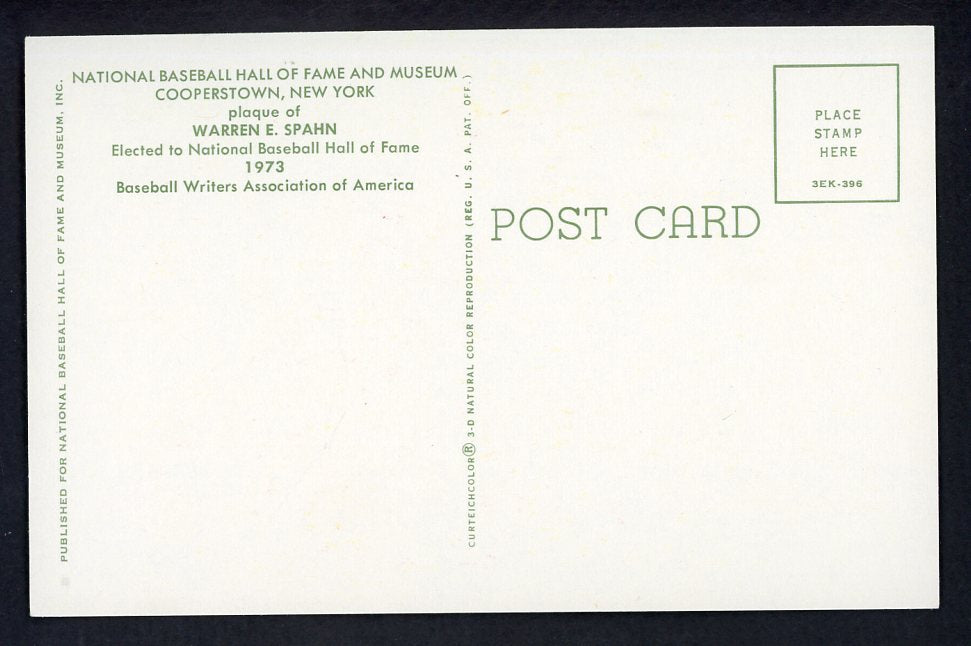 Yellow Hall of Fame Postcard Warren Spahn Braves Signed Autographed