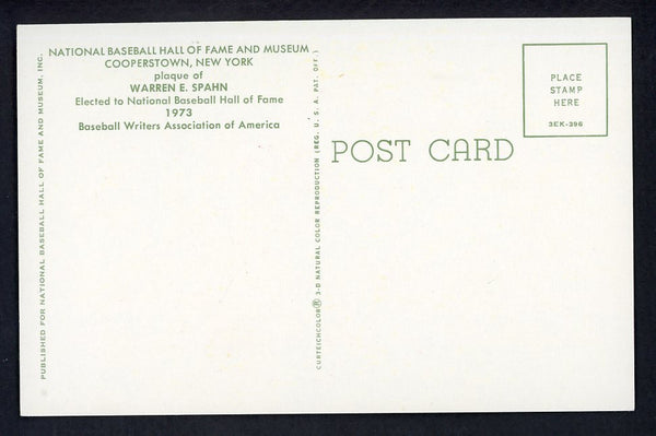 Yellow Hall of Fame Postcard Warren Spahn Braves Signed Autographed