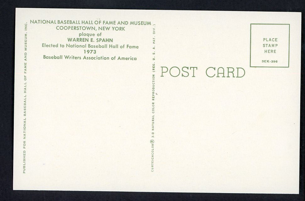 Yellow Hall of Fame Postcard Warren Spahn Braves Signed Autographed