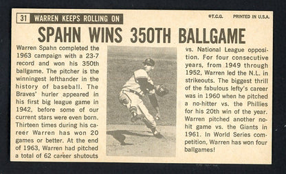 1964 Topps Giants #031 Warren Spahn Braves Signed Autographed