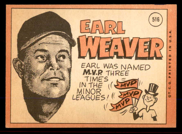 1969 Topps Baseball #516 Earl Weaver Orioles NR-MT 545438
