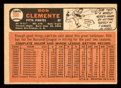 1966 Topps Baseball #300 Roberto Clemente Pirates VG-EX 545469