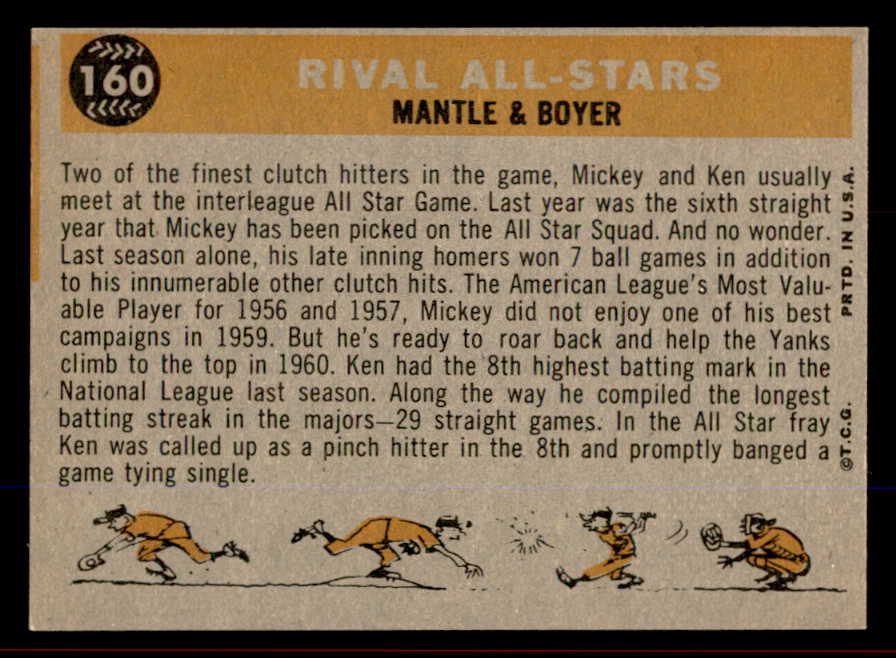 1960 Topps Baseball #160 Mickey Mantle Ken Boyer EX-MT 545514
