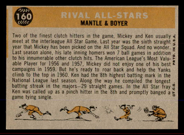 1960 Topps Baseball #160 Mickey Mantle Ken Boyer EX-MT 545514