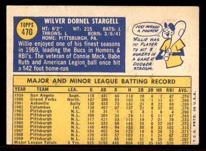 1970 Topps Baseball #470 Willie Stargell Pirates VG 545601