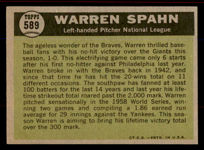 1961 Topps Baseball #589 Warren Spahn A.S. Braves NR-MT 545729