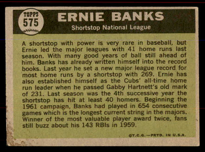 1961 Topps Baseball #575 Ernie Banks A.S. Cubs EX-MT 545736