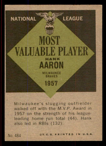 1961 Topps Baseball #484 Hank Aaron MVP Braves VG-EX 545738