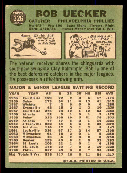 1967 Topps Baseball #326 Bob Uecker Phillies EX-MT 545786
