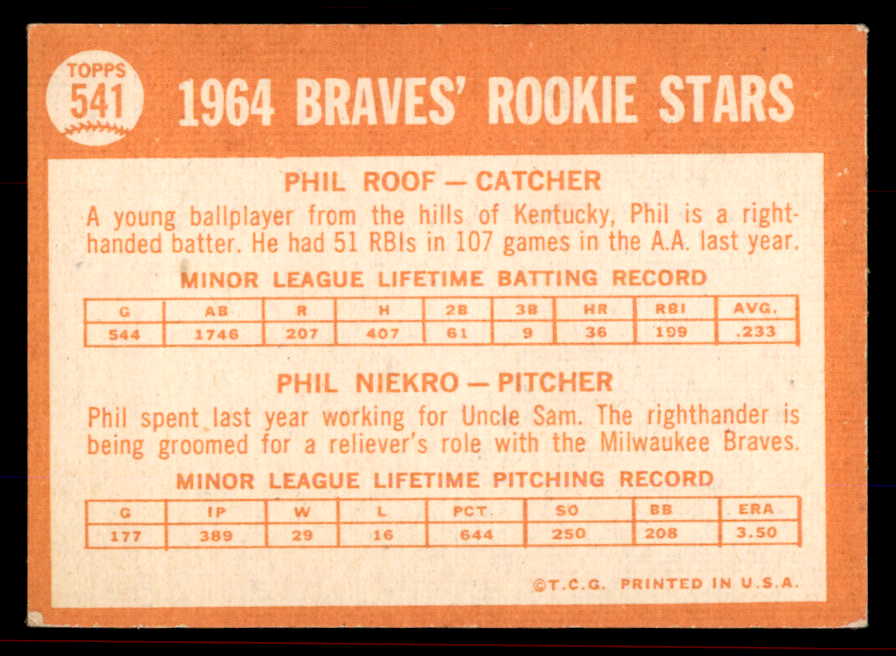 1964 Topps Baseball #541 Phil Niekro Braves EX-MT 545817
